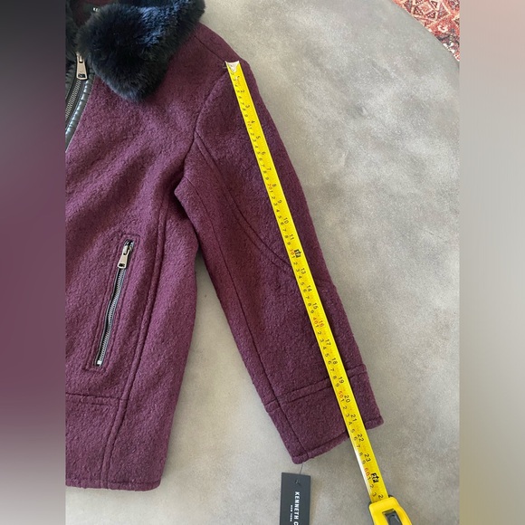 NWT Kenneth Cole wool faux fur collar burgundy women’s coat size large. - Picture 12 of 16